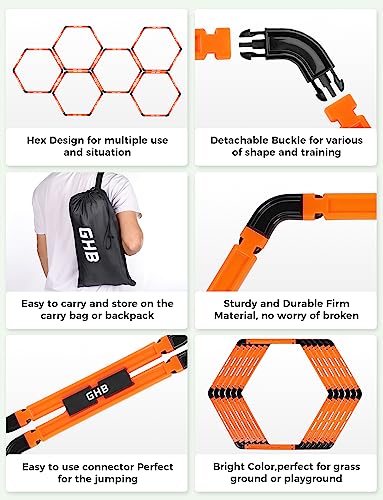 GHB Hex Agility Rings Speed Rings with Carrying Bag 6 Set Portable Hexagon Rings, Agility Ladder for Agility Footwork Training