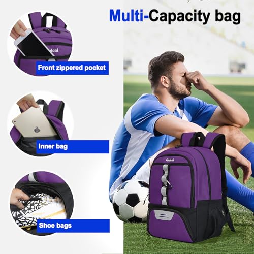 Goloni Youth Soccer Bag,Basketball Bag with Ball Compartment & Shoe Compartment,Backpack for Football Volleyball Basketball - color: Purple
