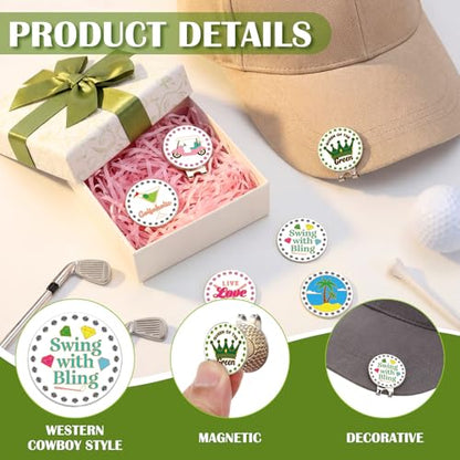 AmazingSpark Golf Ball Markers with Magnetic Hat Clip Funny Bling Golf Ball Markers Divot Tool Accessories Removable Attaches Easily to Hat Gifts for Women Men Sport Players