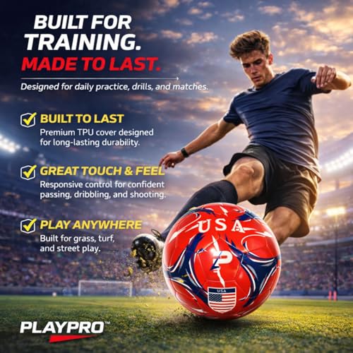 Elite Edition Soccer Ball - Training Soccer Ball – Durable TPU Outdoor Ball – Country Design (USA, Argentina, Brasil, Mexico, Portugal & More) - size: 3, style: USA - RED