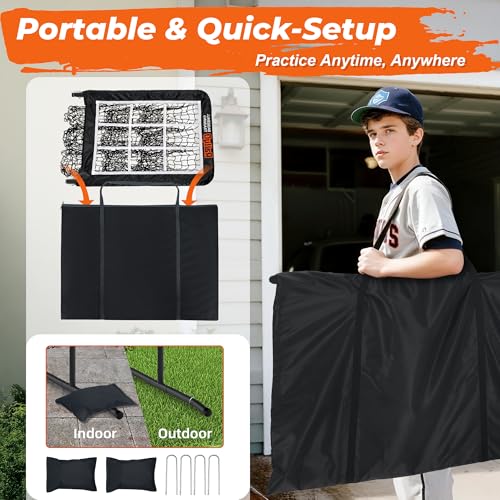 Pitching Net, 9 Hole Baseball & Softball Pitching Net with Strike Zone, Adjustable Pitching Target with 9 Pocket Design, Portable Pitching Practice Equipment