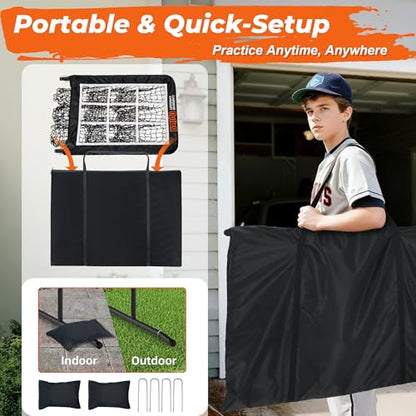 Pitching Net, 9 Hole Baseball & Softball Pitching Net with Strike Zone, Adjustable Pitching Target with 9 Pocket Design, Portable Pitching Practice Equipment