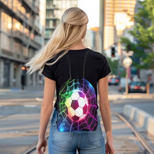 Castle Fairy Football Drawstring Backpack,American Sports Game Drawstring Bag,Colorful Neon Spider Web Adjustable Draw String Bag,Lightweight - color: Black Green Purple
