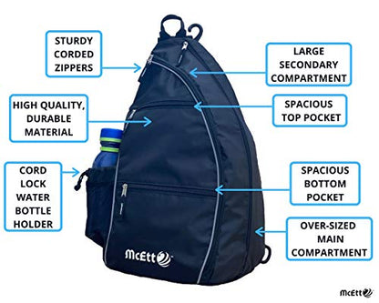 McEtt Pickleball Sling Bag & Mesh Ball Bag – Adjustable Crossbody Backpack for Women Men – Holds Pickleballs, Paddles, Water Bottle, Gear - color: Black