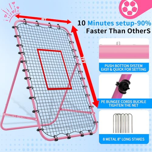 Adjustable Volleyball Rebounder Net 7x4 FT - Ultimate Training Equipment for Volleyball & Lacrosse Enhanced Bouncing System for Volleying, Bumping, and Spiking Drills - color: Pink