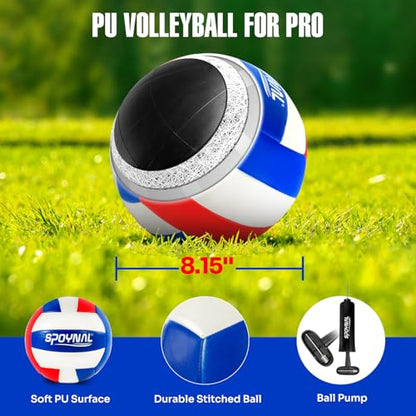 SPOYNAL Outdoor Portable Volleyball Net Set with Adjustable Height Steel Poles, Volleyball, Anti-sag Winch System, Pump, Boundary Line, and Carry Bag for Backyard, Beach, Lawn Red&Blue