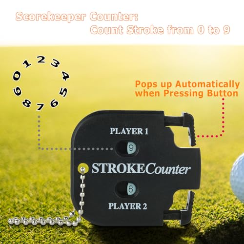 Cosmos 3 Pcs Mini Golf Stroke & Score Counter Golf Scorekeeper Clicker, 2-in-1 Dual Player Tracking Accessories Attachment to Club Bags for Golfer Game Practice & Training Shot Stroke Counting