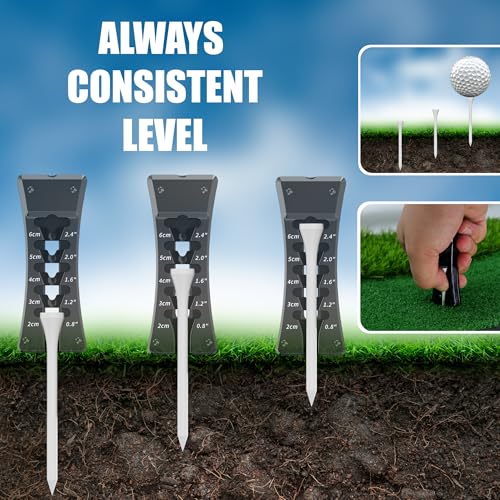 SANDIAN, All-in-1 Value Pak, Adjustable Golf Tee Height Setter with Divot Tool, Genuine Carbon Fiber Made Pitchfork, Super Lightweight, T800 Ball Marker, Hat Clip, Tees, Leather Holster, Zipper Case