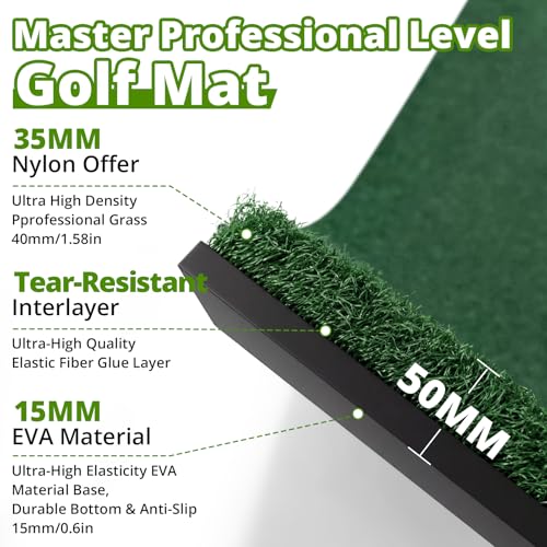Golf Hitting Mat Practice Mat for Indoor Outdoor Simulator, 4x5 & 6x4 FT, Premium Nylon or Multi-Surface Turf, 35-55mm High-Elastic EVA, Joint-Friendly, Includes Balls & Patented Tees, Home Garage - size: 5' x 4' x 2.1" Ultra - 50MM