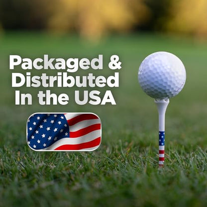 2 3/4" 100 American Golf Tees Plastic | 5 Black & 5 White Brim Clips for Plastic Tees | Simulator Tee | Driving Range Tee | Designed for Less Friction & Longer Drives | Stars & Stripes USA