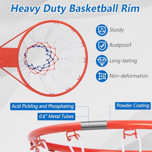 Goplus 18’’/15’’ Replacement Basketball Rim, Wall Door Mounted Basketball Hoop with All Weather Net, Indoor Outdoor Hanging Basketball Rim Goal Outside