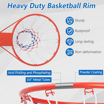 Goplus 18’’/15’’ Replacement Basketball Rim, Wall Door Mounted Basketball Hoop with All Weather Net, Indoor Outdoor Hanging Basketball Rim Goal Outside