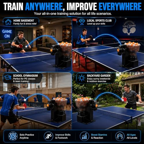 Table Tennis Machine with Single Double Bounce Modes, Automatic Ping Pong Training Robot, Fixed Dropping Serve Launcher for Skill Development and Fitness