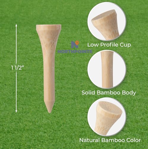 NorthPointe 1 ½” Short Golf Tees – Bamboo Short Tees Golf for Irons, Par 3 Tees, Hybrids, and Driving Range - Pack of 50 or 100 Bulk High Visibility Durable