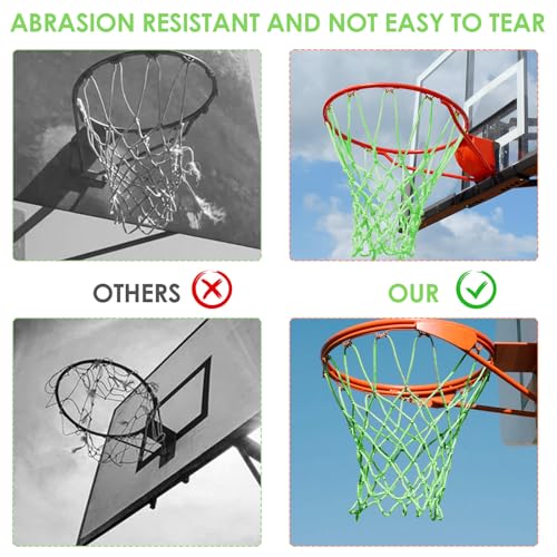Basketball Net Outdoor Luminous Basketball Net Nightlight Glow Basketball Net Replacement 12 Loops Portable Nylon Basketball Net for Sports All Weather Anti Whip