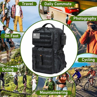 Wotony Military Tactical Backpack for Men Waterproof Daypack 3 Day Assault Pack Molle Bag with Water Bottle Holder - color: Python Black, size: 30L