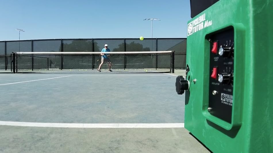 Pickleball Tutor Mini with Oscillator. Ball Machine. Lightweight and Compact. Made in U.S.A. by #1 Pickleball Machine Company.