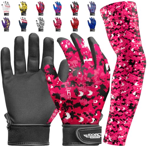 Exxact Sports Youth Batting Gloves with Arm Sleeve for Boys & Girls, Kids Baseball Batting Gloves for Softball, T-Ball - color: PINK CAMO, size: Youth Small / Medium