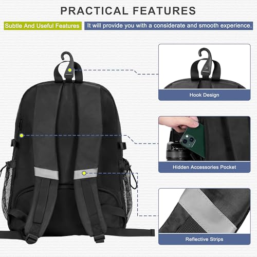 uniHimal Tennis Bag Tennis Backpack for Men Women, Large Capacity Holds 2 Rackets with Ventilated Shoe Compartment and Insulated Pocket - color: Bright Black