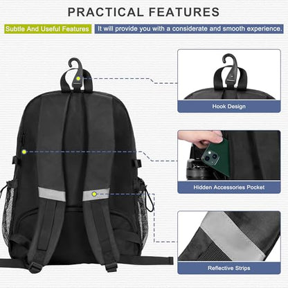 uniHimal Tennis Bag Tennis Backpack for Men Women, Large Capacity Holds 2 Rackets with Ventilated Shoe Compartment and Insulated Pocket - color: Bright Black