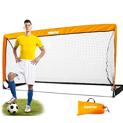 Poray Portable Soccer Goal Pop Up Soccer Net for Kids and Adults with 210D Oxford Fabric & Extra Stakes,Birthday Gift & Fun for Backyard and Soccer Training - color: Orange, size: 6.5FT