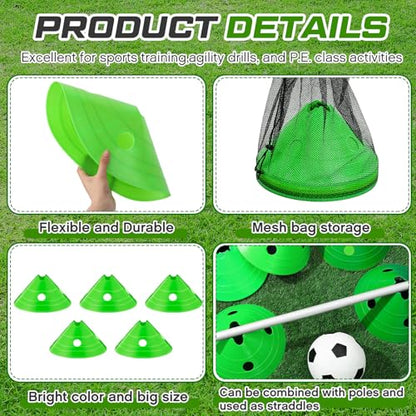 Jumbo Disc Cones Jumbo Soccer Cones with Mesh Bag Giant Large Agility for Soccer Training Adult Sports - color: Green