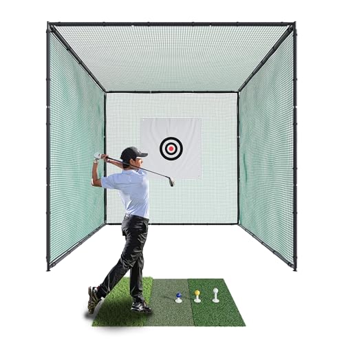 KUAFU Golf Driving Cage 10x10x10ft Golf Practice Cage Hitting Cage with Steel Frame Golf Nets Backyard for Full Swing and Chipping Practice Indoor or Outdoor, green、black, BL3100