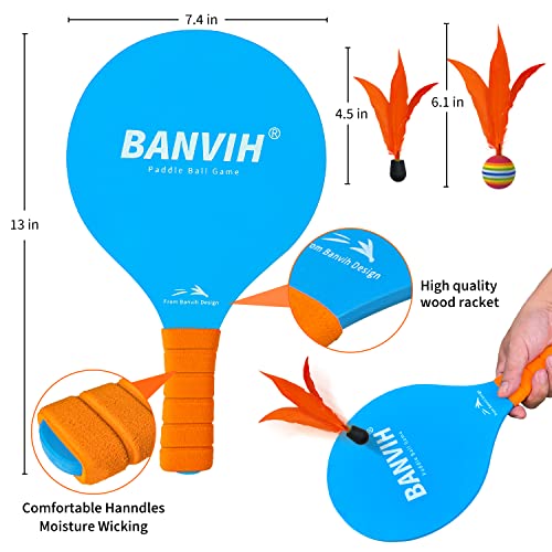 Banvih Badminton Set 4 Rackets - Beach Games & Yard Games for Adults and Family, Outdoor Games for Kids 8-12, Paddle Ball Set with Birdies, Lawn & Camping Games, Beach Toys for Summer Fun
