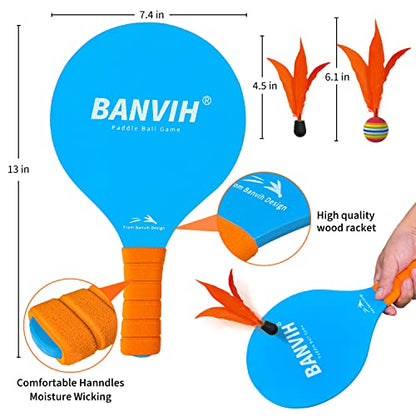 Banvih Badminton Set 4 Rackets - Beach Games & Yard Games for Adults and Family, Outdoor Games for Kids 8-12, Paddle Ball Set with Birdies, Lawn & Camping Games, Beach Toys for Summer Fun