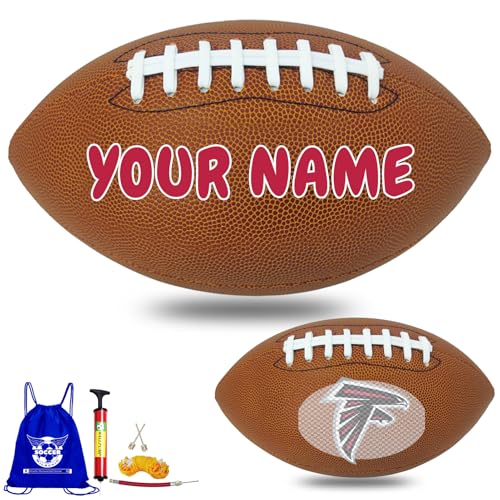 Personalized Customized Football - Official Size 9 Leather Footballs with Team Logo + Your Name - Football Fans Gift - color: Atlanta Falcons