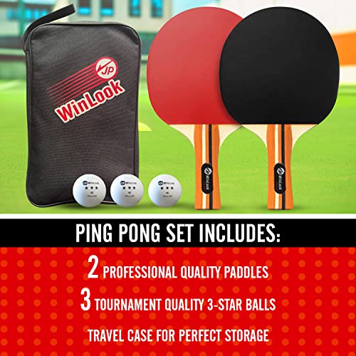JP WinLook Ping Pong Paddles Sets - Portable Table Tennis Paddle Set with Ping Pong Paddles Professional Case & Ping Pong Balls - Premium Table Tennis Racket Player Set for Indoor & Outdoor Games - style: Red/Black 2 Paddle Set
