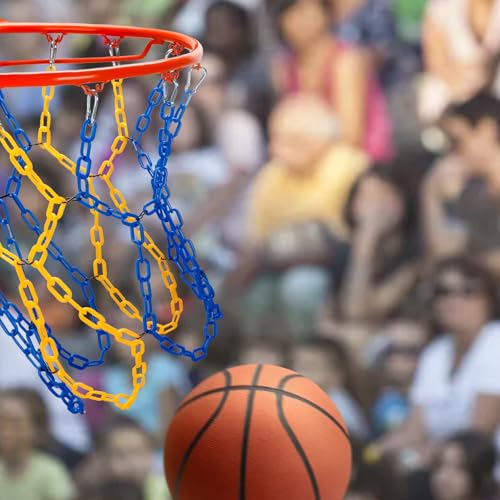 Basketball Net Replacement Heavy Duty,Resin Material, Anti-Rust Use Indoor Outdoor Standard 12-Ring Basketball Hoop - style: Blue/Yellow