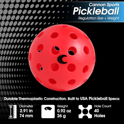 Cannon Sports 4-Pack Pickleballs with Carry Bag – 40 Hole Outdoor Balls – High Visibility, Durable, and Crack Resistant for All Skill Levels