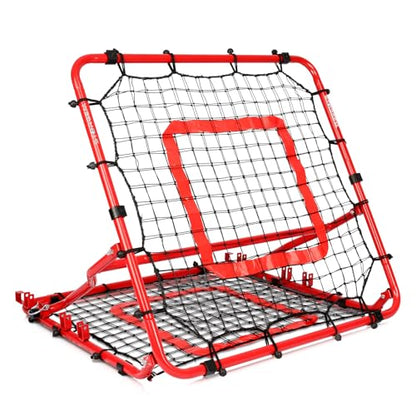 Storgem Baseball Softball Rebounder Net, Pitch Back Rebound Net,Soccer Rebound Net, Fielding Rebounder,Double Sided Adjustable Multi-Sports Pitching Rebound Net for Throwing Practice - style: 33 x 33in-Red