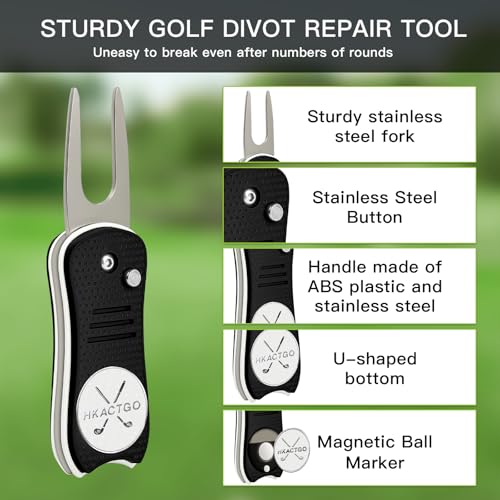 Golf Divot Repair Tool with Premium Metal Gift Box, Heavy Duty 2-Layer Stainless Steel & ABS, Thicker & Harder Prongs, Foldable, Magnetic Ball Marker,Green - color: Green