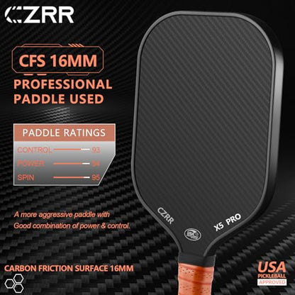 Pickleball Paddle, USA Pickleball Approved, 3K Raw Carbon Fiber Surface (CFS) High Grit & Spin, with 16MM Polypropylene Honeycomb Core, Ideal for Novice and Professional Players - style: 16MM