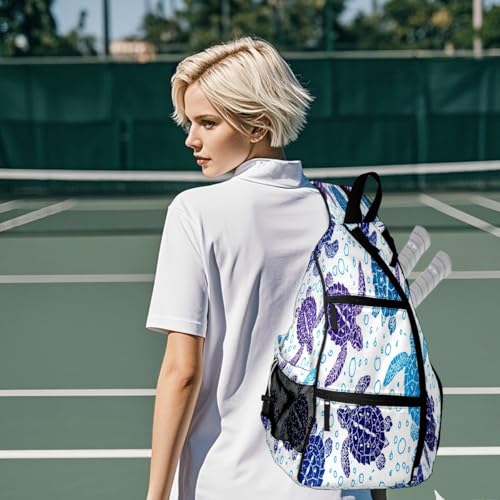 Print Pickleball Backpack Cute Hand Drawn Turtles | Padded 6-Paddle Compartment & Separate Shoe Bag | Multi-Pocket Sports & Gym Backpack for Tennis, Travel, Commute
