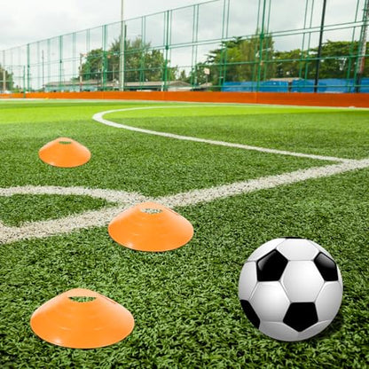 SOLUSTRE Soccer Training Cones Disc Set with Straps, 50 Orange Lightweight Agility Practice Markers, Portable Football Obstacle Equipment for Soccer Drills and Coaching