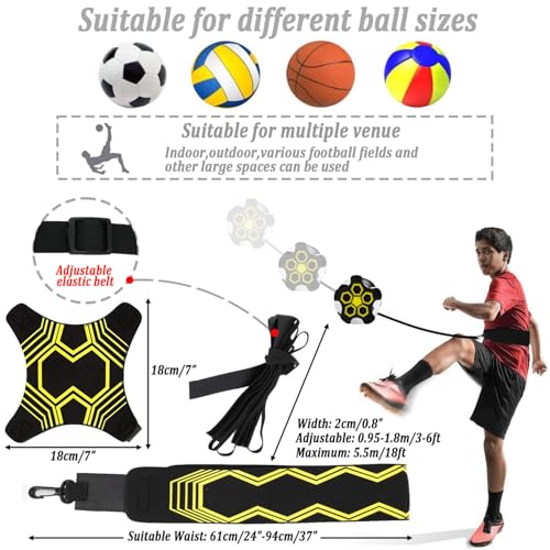 Football Kick Trainer, Soccer/Volleyball/Rugby Trainer Hands-Free Adjustable Solo Soccer Practice Aid Throw Training Equipment for Kids Adults Ball Sizes 3, 4, 5 - color: 4 Straps