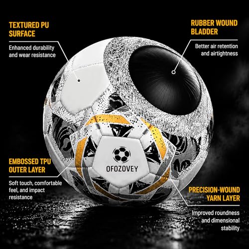 Soccer Ball Size 5,soccer ball set with 2 Mesh Bags, 1 Pump & 2 Needles , 2-Pack Official match soccer ball for kids and youth,Yarn-Wrapped Inner, three-layer Durable Materials, Indoor & Outdoor Use