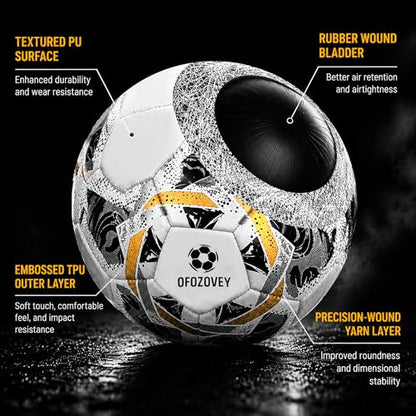 Soccer Ball Size 5,soccer ball set with 2 Mesh Bags, 1 Pump & 2 Needles , 2-Pack Official match soccer ball for kids and youth,Yarn-Wrapped Inner, three-layer Durable Materials, Indoor & Outdoor Use