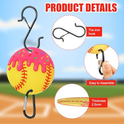 CroBlissful 6 Pcs Bag Hook for Fence Baseball Football Basketball Tennis Team Gifts Bag Clip Sports Backpack Buckle with Acrylic Board for Bat Water Bottle Player Lover Gifts - color: Ice Cream Softball