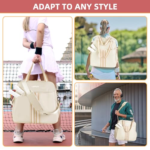 Pickleball Bag Pickle Ball Backpack for Women Pickleball Tote Sport Equipment Bag with Shoe Compartment Gift Accessory 30L - color: Beige