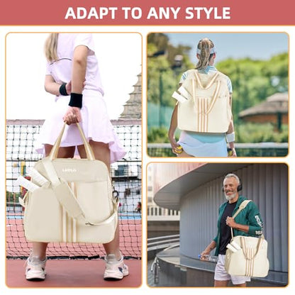 Pickleball Bag Pickle Ball Backpack for Women Pickleball Tote Sport Equipment Bag with Shoe Compartment Gift Accessory 30L - color: Beige