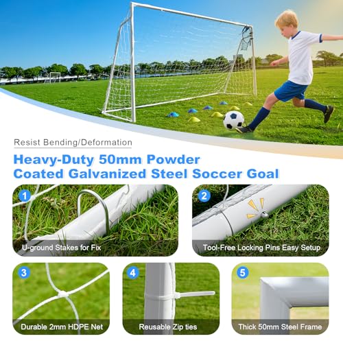 Soccer Goals for Backyard Soccer Goal 12x6 Big 10x6.5 8x6 6x4FT Soccer Goals for Youth Adults and Kids Large Metal 2" Goal Post with Agility Ladder and Target Net Soccer Cones Practice Equipment - style: 10×6.5 FT