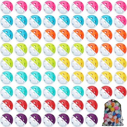 Coopay 24/80 Pack Practice Baseball SoftBalls Plastic Training Balls Lightweight Hollow Balls with a Drawstring Bag for Hitting, Baseball Training Indoor Outdoor Use - color: Half Color Mix, style: 80 Pack