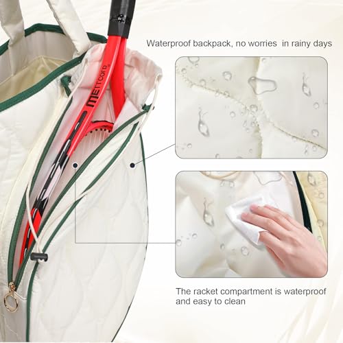 2-in-1 Tennis Tote Bag & Tennis Racket Backpack – Extra-Large Quilted Pickleball Racquet Bags, Water-Resistant & Lightweight for Men & Women - color: White