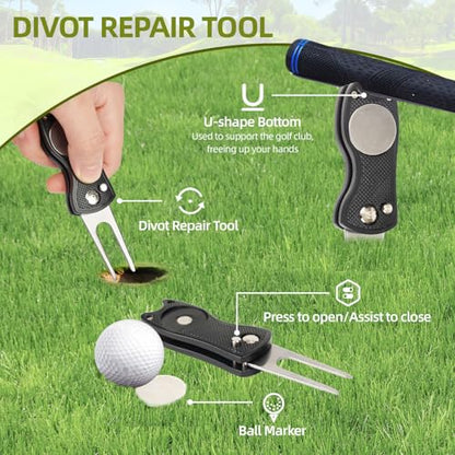 20PCS Golf Accessories Kit with Golf Club Cleaner Brush,Divot Tool and Ball Marker,Groove Sharpener,Golf Tees, Ball Bag&Towel with Hook,Golf Essentials Kit Gift for Men/Women(20, Black)