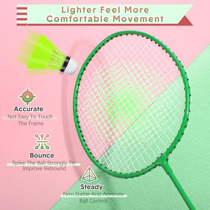 12 Pack Badminton Rackets Set Including Badminton Racquets, Nylon Shuttlecocks and Carry Bag for Outdoor Backyard Games Beginners - color: Green, Red
