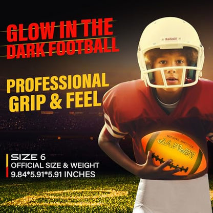 Glow in The Dark Football, Light Up LED Football Size 6, USB Rechargeable, Cool Outdoor Sports Boy Toys for Night Games, Birthday Gifts for Kids & Teens Age 6–12 - size: Size 6